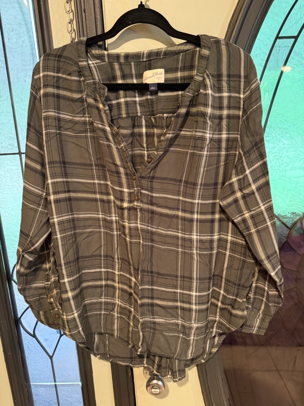 Universal Thread Green Plaid Button Henley Tunic